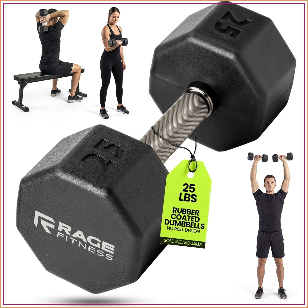 Home Gym Training - Rubber Coated Dumbbells - No Roll