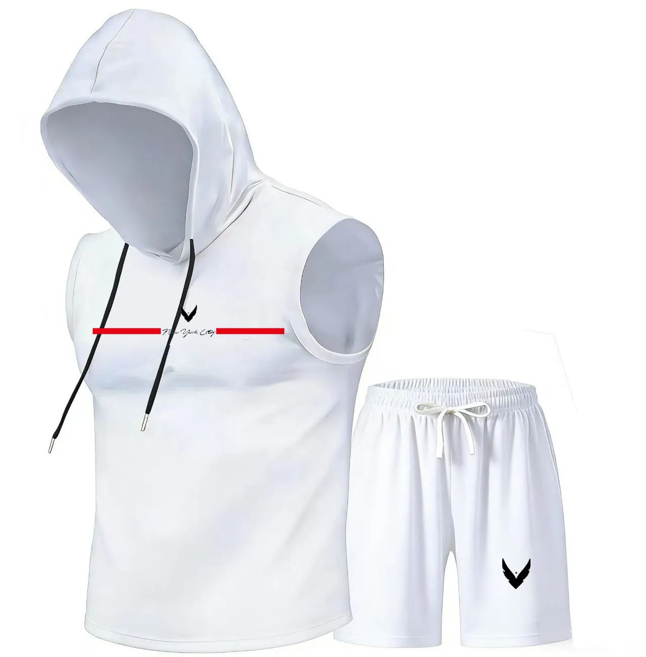 Home Gym Training - Men's hooded vest set sleeveless hooded