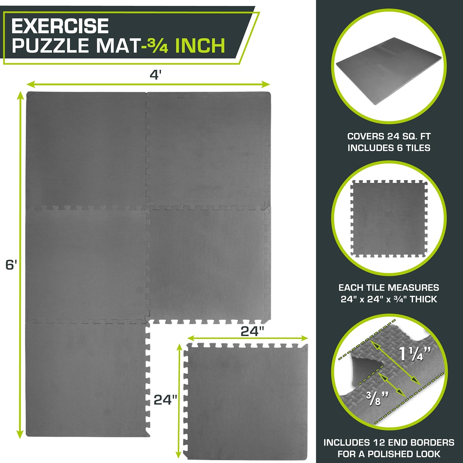 Exercise Puzzle Mat 3/4-inch T - Home Gym Rubber Flooring ulasan dan harga