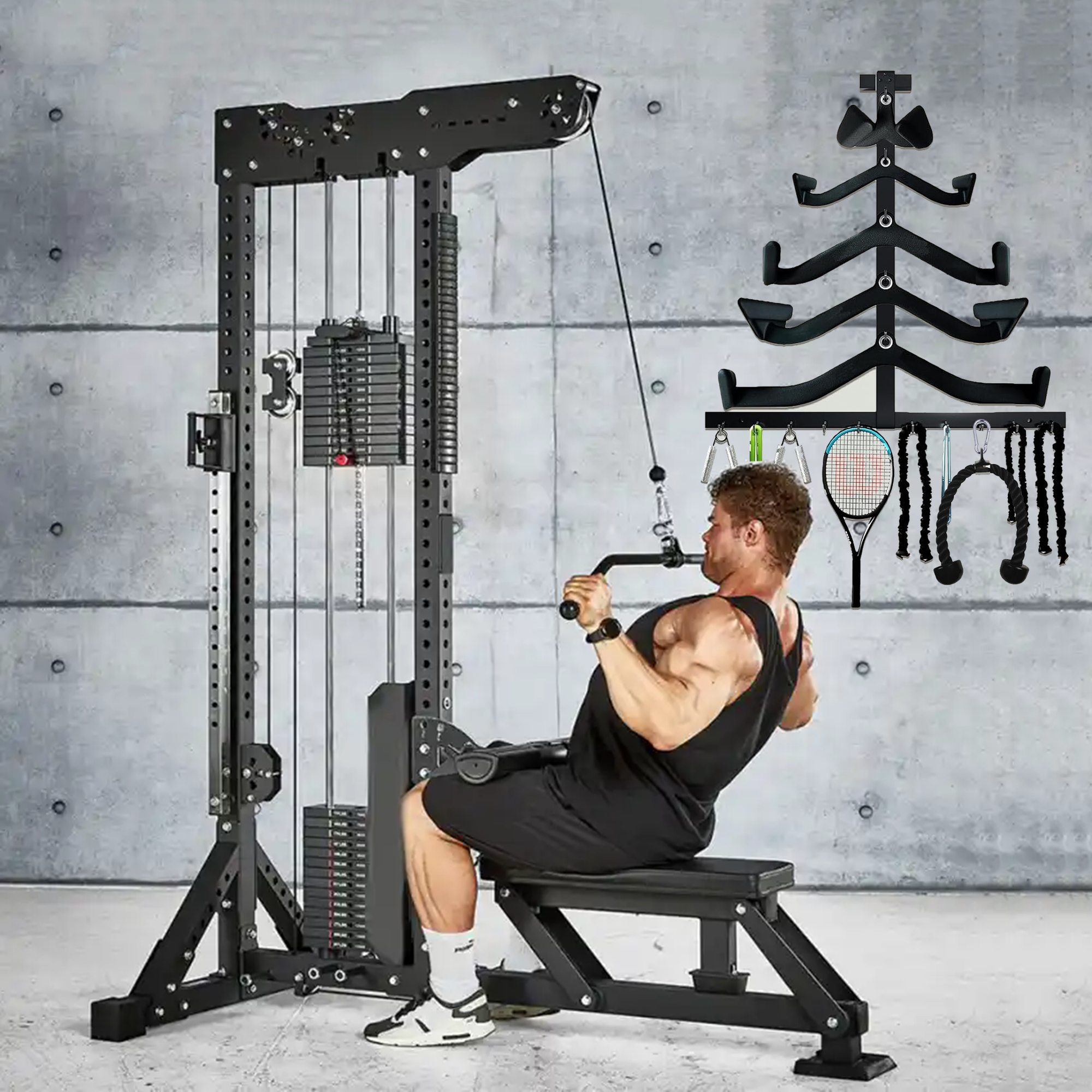 Lat Pull Down Bar Gym Accessor - Home Gym Rack With Cables ulasan dan harga