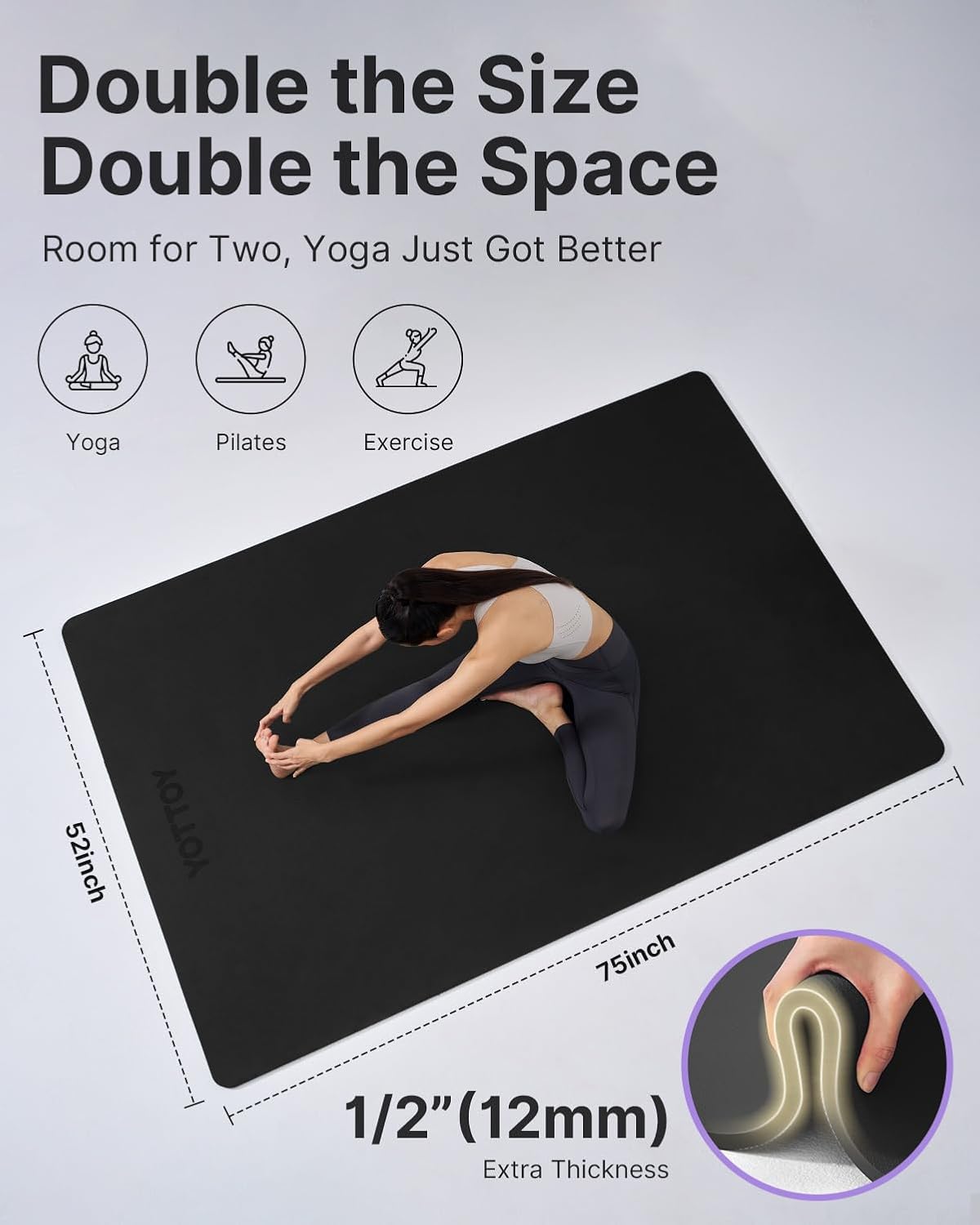 Large Yoga Mat 75x52x1/2in, Ex - Home Gym Pilates ulasan dan harga